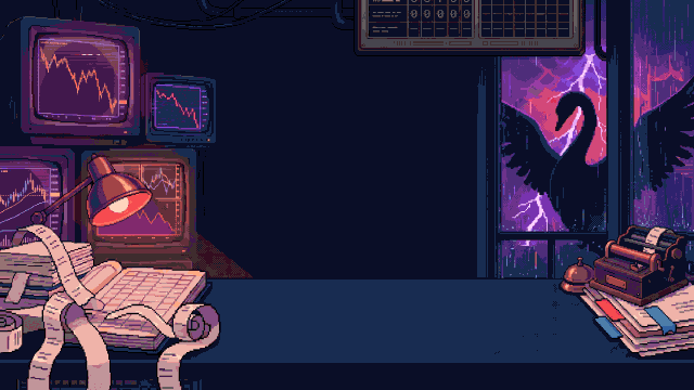 The Black Swan boss backdrop: a storm over the city with lightning.